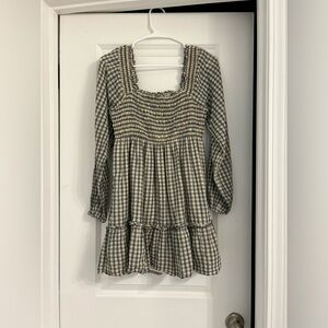 American Eagle S Plaid Long Sleeve Off the Shoulder Dress